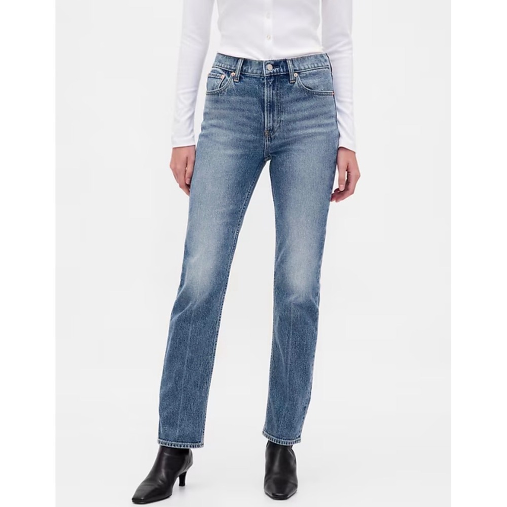 Gap‎ 90s Straight High Rise Jeans Womens 27 4R Medium Indigo Button Fly Denim